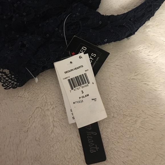 Sequin Hearts Navy Blue Floral Prom Dress - Picture 6 of 7